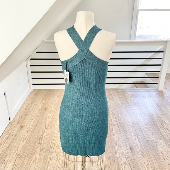 NWT L sincerely Julz, teal blue green body, con stretchy, glittery dress - Picture 5 of 7